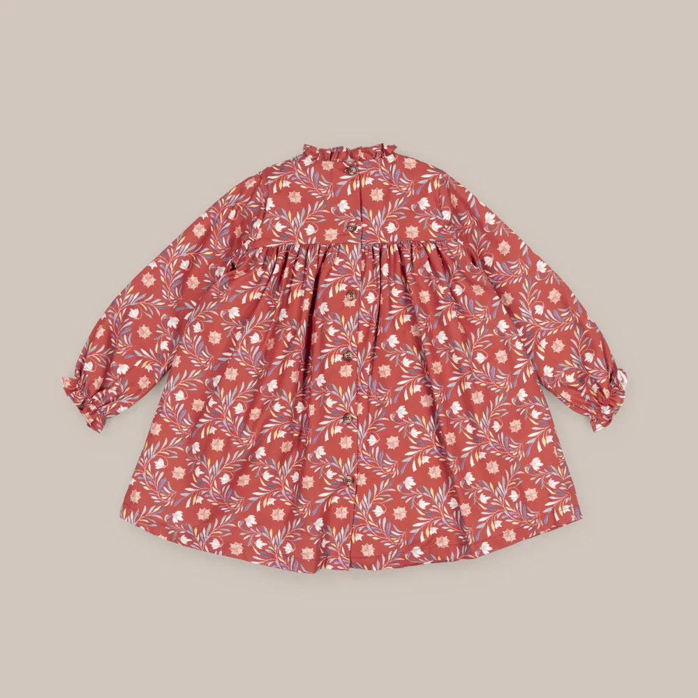 VESTIDO CAMPANILLAS GRANATE