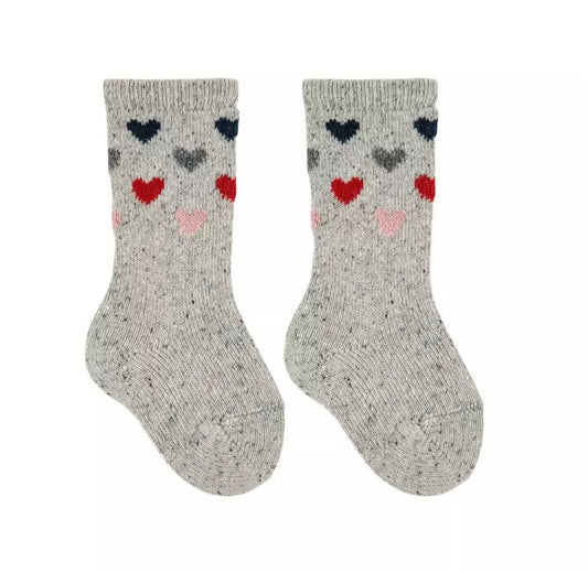 CALCETINES ALTOS TWEED CORAZONES GRIS