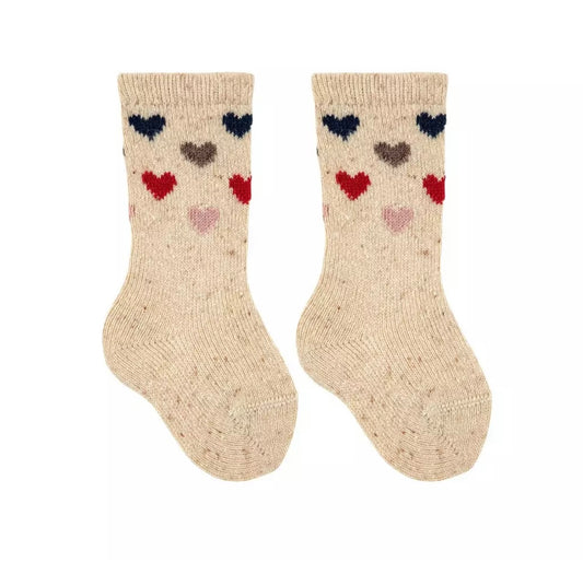 CALCETINES ALTOS TWEED CORAZONES BEIGE