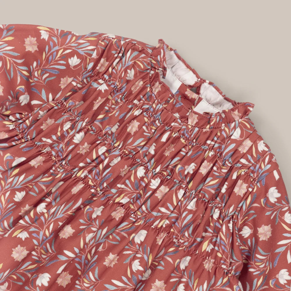 VESTIDO CAMPANILLAS GRANATE