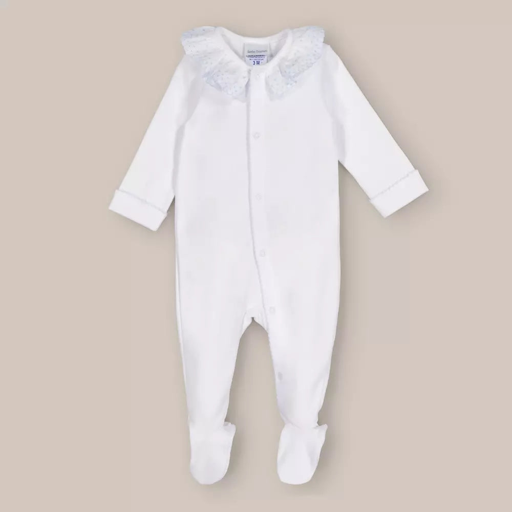 PIJAMA VOLANTE BORDADO BLANCO AZUL