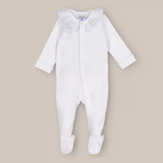 PIJAMA VOLANTE BORDADO BLANCO AZUL